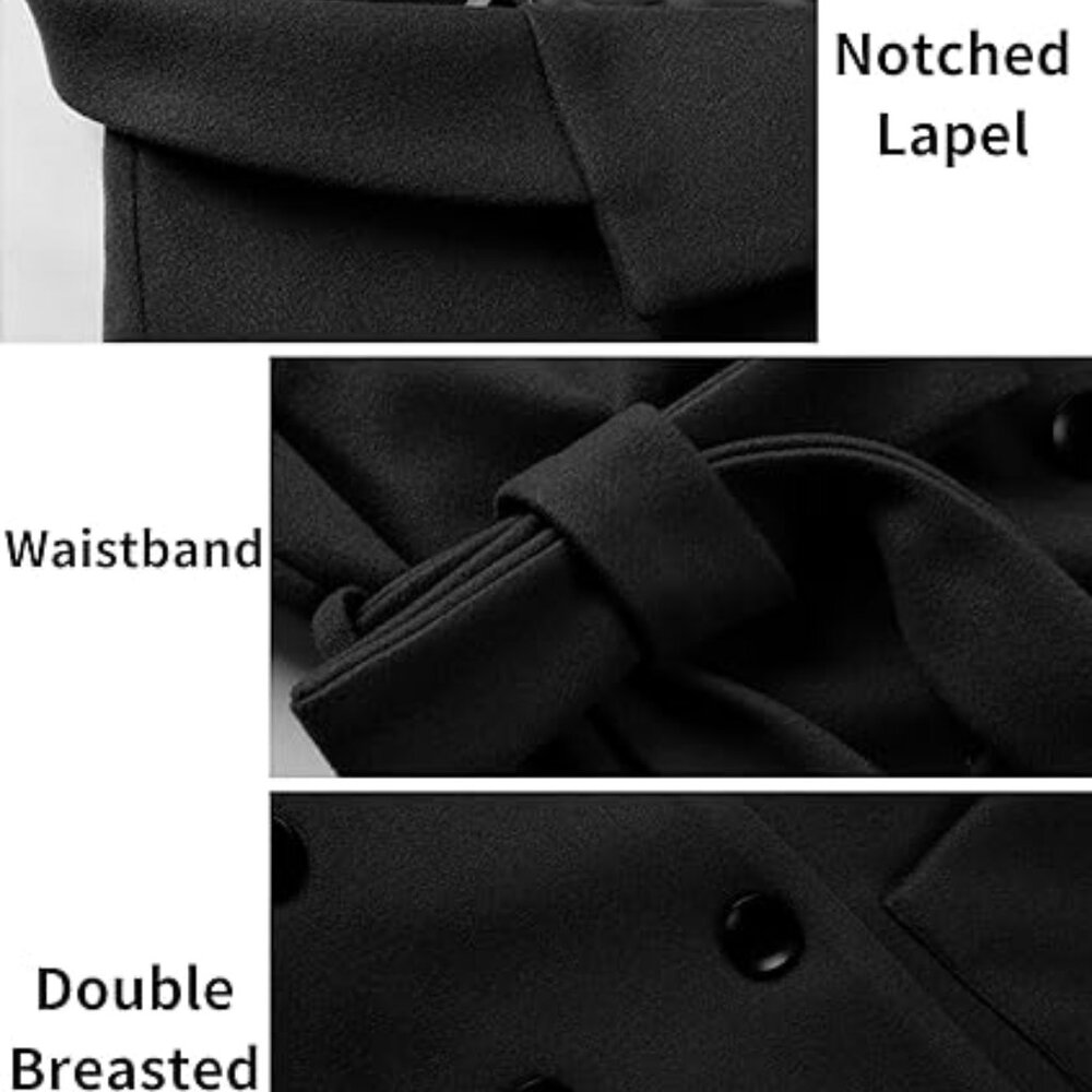 Women Double Breasted Wool Blend Notched Lapel Belted Peacoat Mid Long Coat Sz M - Picture 8 of 8